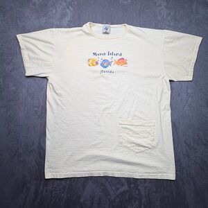 Vintage Marco Island Florida Cover up T-shirt Fish Yellow OS Single Stitch USA